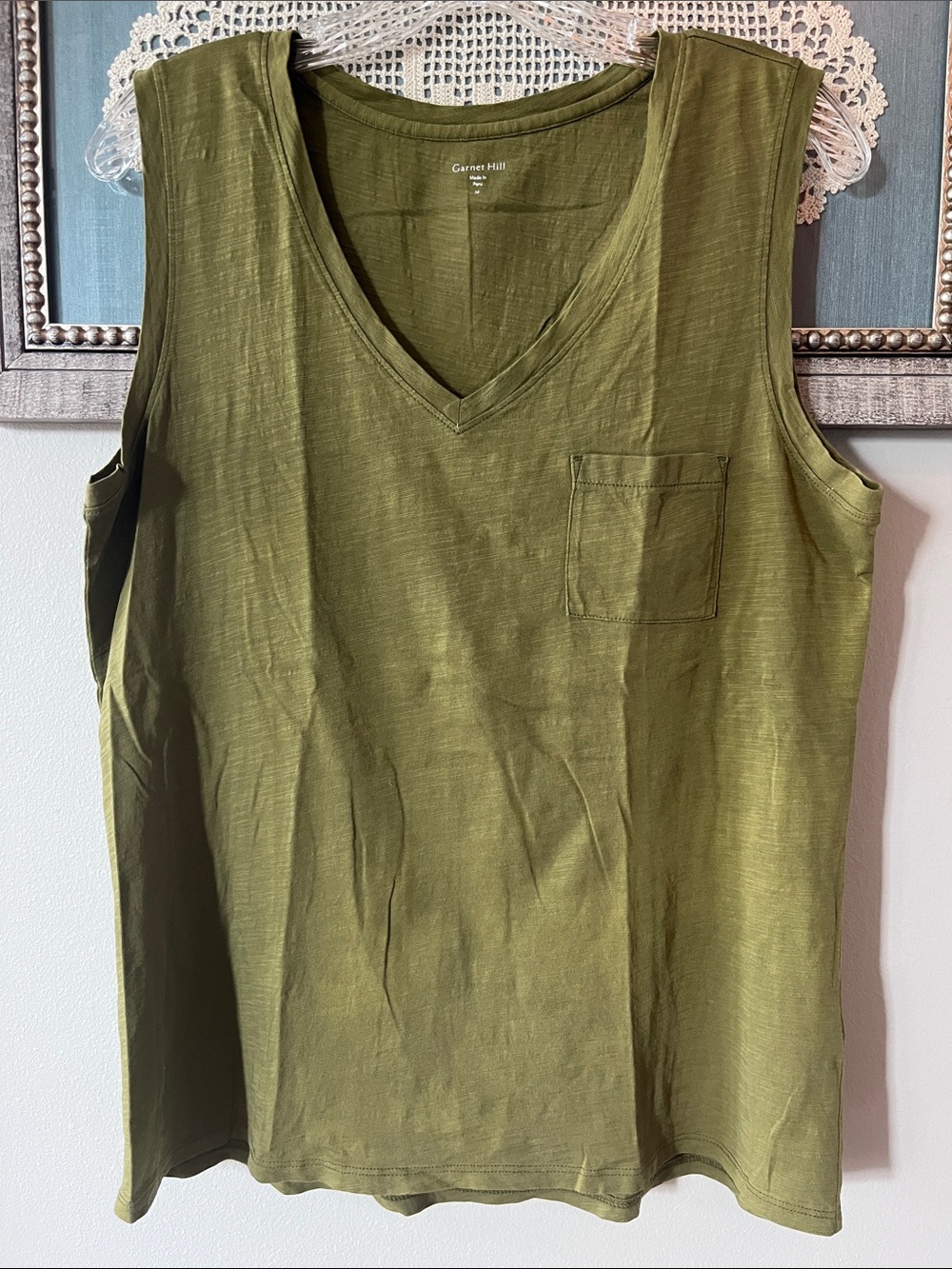 Garnet Hill Olive Green V-Neck Pocket Tank